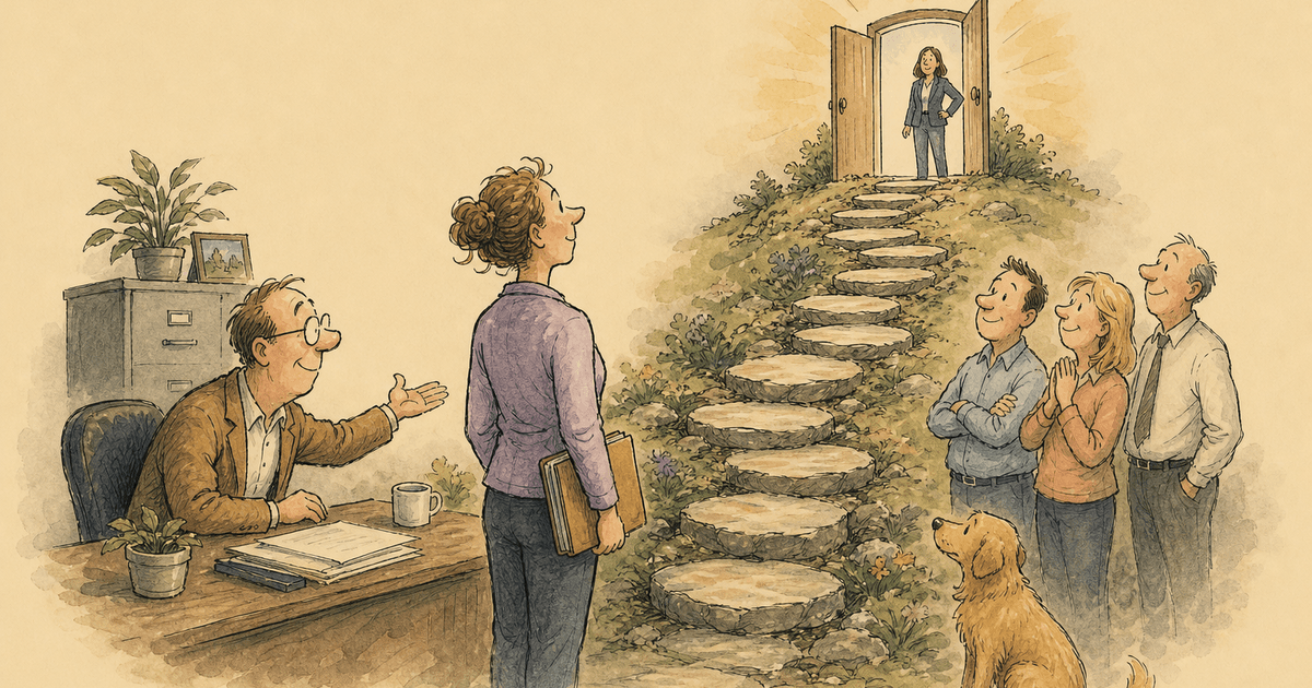 Watercolor editorial cartoon of a skilled insurance CSR ready to step into a producer role.