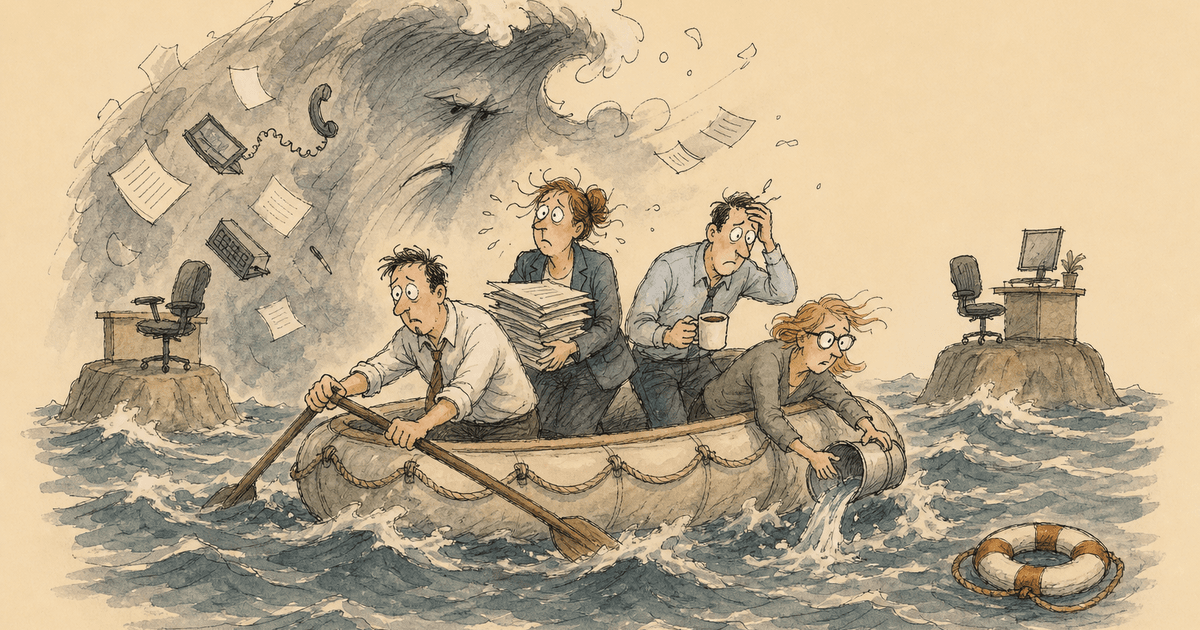 Watercolor editorial cartoon of P and C agents bracing through the worst hard market they have seen.