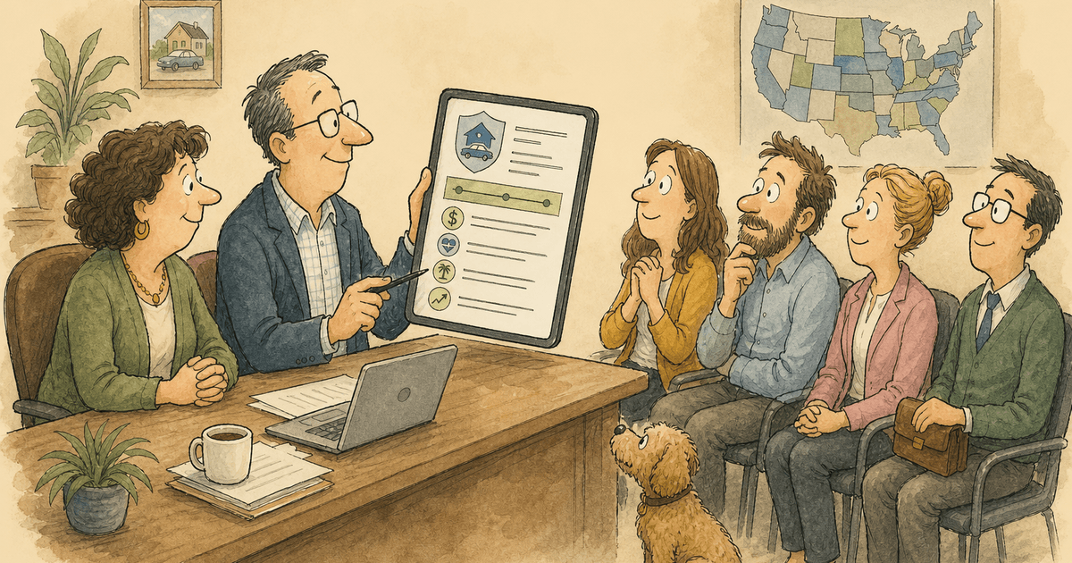Watercolor editorial cartoon of an agency owner posting a producer salary as eager candidates line up.