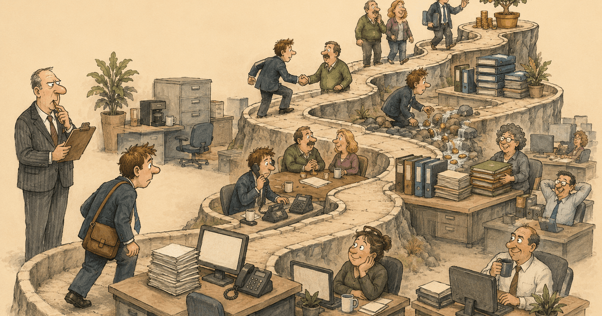 Watercolor editorial cartoon of an agency owner watching a new producer climb a three-year ramp toward a break-even line.